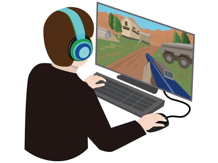 パソコンを使ってゲームをしている画像。